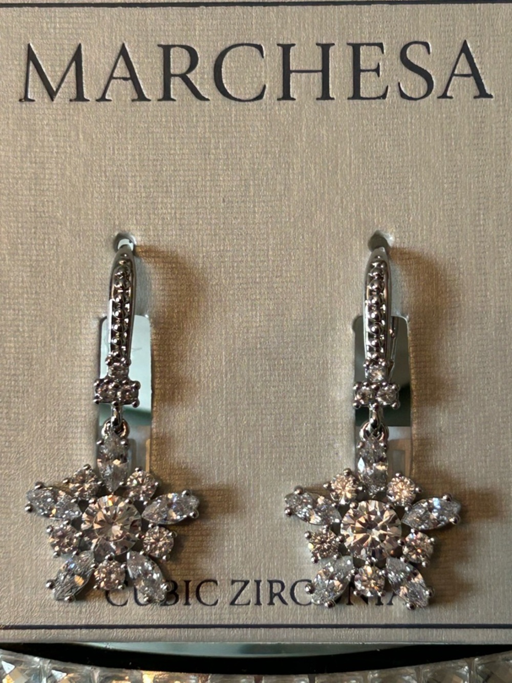 NWT! Marchesa Cubic Zirconia Silver-Tone Star Drop Earrings - Picture 5 of 7